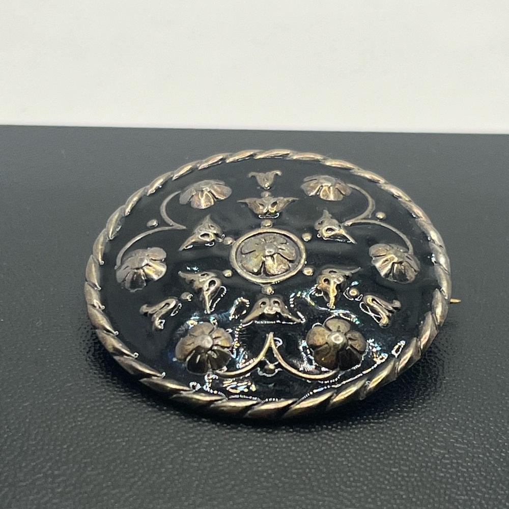 Andresen & Scheinpflug Norway vintage Sterling Silver Black Enamel Brooch pin - Picture 5 of 16